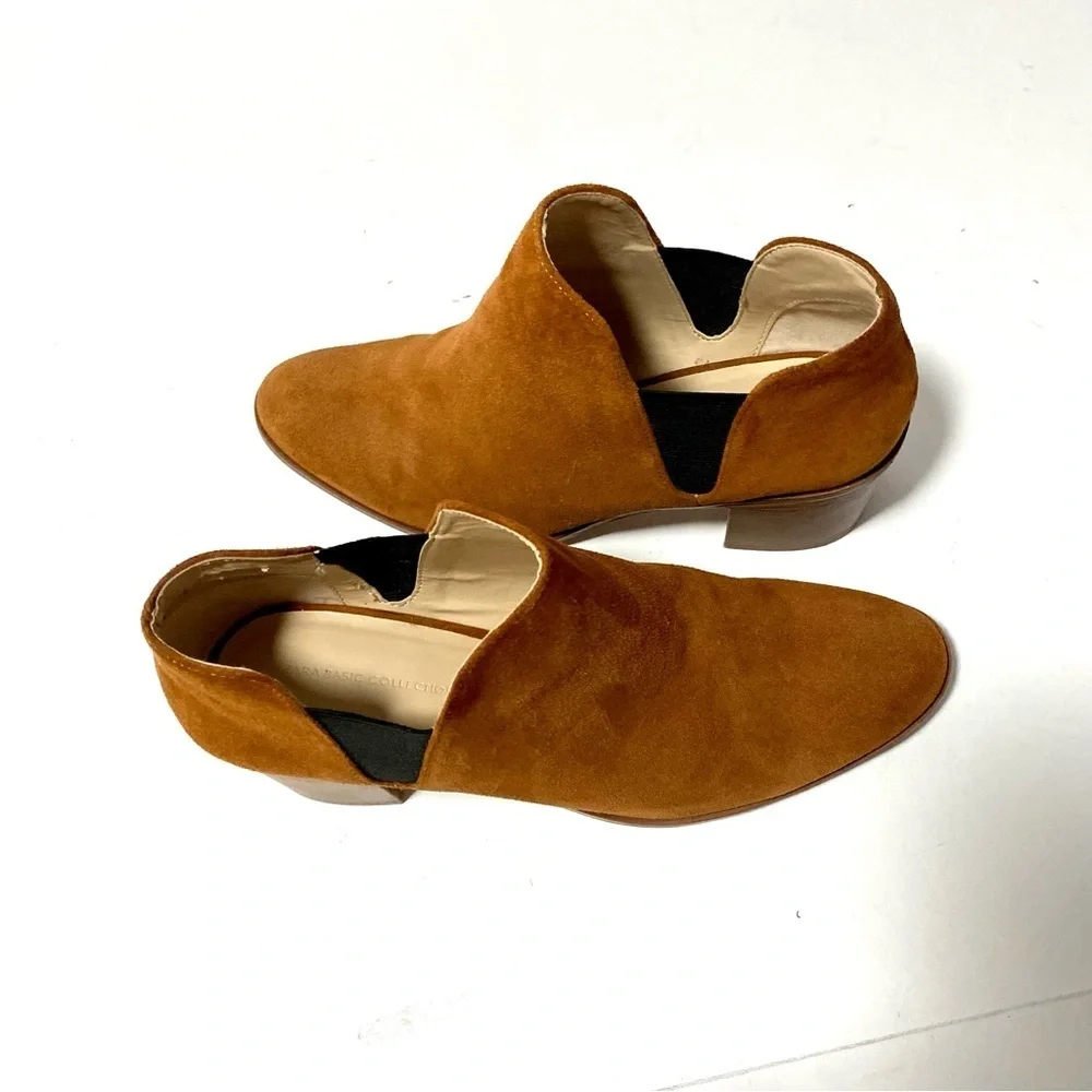 ZARA Basic Collection Brown Slip-on Suede Ankle Booties Size US 8.5 EU 39